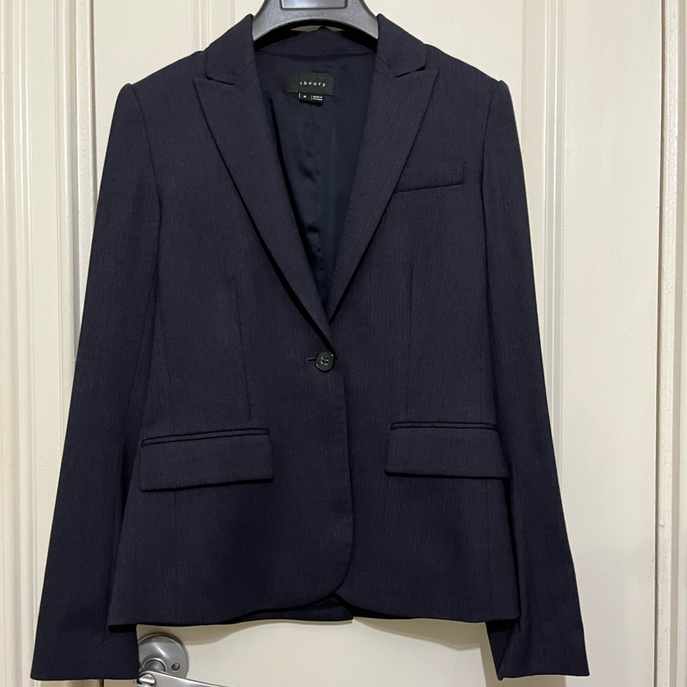 Theory Gabe B Indigo Herringbone Wool Blend Blazer Sz 0